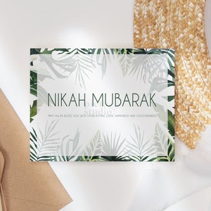 Tarjeta Nikah Mubarak, descarga digital de Nikkah, boda musulmana, tarjeta Walima imprimible, impresión de ilustración tropical, regalos islámicos para pareja