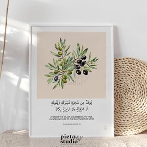 Olive Islamic Wall Art, Quran Quotes Wall Art, Islamic Art Fruit Poster, Islamic Kitchen Decor, Muslim House Warming Gift, Surah An Nur