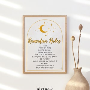 Ramadan Regeln Poster, Muslimische Kinder Aktivität zum Ausdrucken, Islamische Wand Kunst Kinderzimmer Dekor Modern, Ramadan Dekoration, Muslimische Familie Kinderzimmer