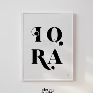 Iqra Calligraphy Quote Wall Art, Islamic Wall Art Modern Minimalist Decor, Study Room Decor, Muslim Nursery Poster Printable, Quran Quote