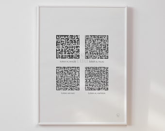4 Quls Kufic Islamic Wall Art, Muslim Home Decor Printable, Islamic Wall Art Neutral, Quran Surah Wall Art Al Falaq, Ikhlas, An Nas, Kafirun