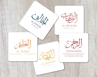 Colorful Asmaul Husna Printable Flash Card, Asma UI Husna, 99 Names of Allah with Meaning, Islamic Flashcards, Kids Activities Printable