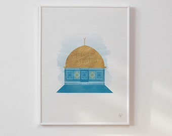 Masjid Al Aqsa Wall Art Prints, Dome Of The Rock, Palestine Art Print Poster, Al Quds, Islamic Gold Home Decor, Muslim Nursery Printable