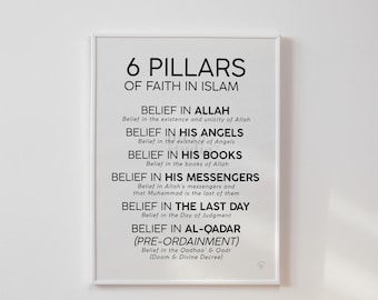 6 Pillars of Faith in Islam Wall Art, Islamic Printables for Kids, Muslim Kids Wall Art, Modern Minimalist Poster, Nursery Room Decor
