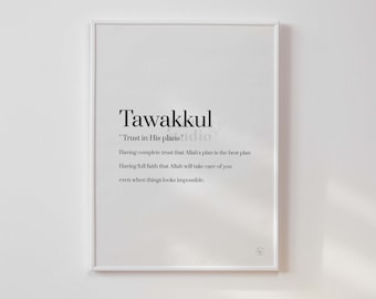 Tawakkul with Meaning Quotes Wall Art Printable, Tawakkal, Tawakul, Minimalist Islamic Art Modern, Muslim Nursery Wall Art Home Decor Poster