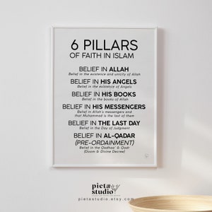 6 Pillars of Faith in Islam Wall Art, Islamic Printables for Kids, Muslim Kids Wall Art, Modern Minimalist Poster, Nursery Room Decor