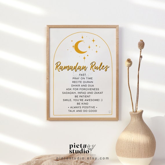 Ramadan Rules Poster, Muslim Kids Activity Printable, Islamic Wall Art Kids Room Decor Modern, Ramadan Decoration, Muslim Family  Nursery