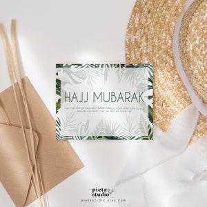 Cartão Hajj Mubarak, download digital de cartão islâmico, presente Umra, cartões Hajj, presentes muçulmanos para mulheres, cartão de ilustração tropical, Kaaba