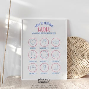 Wudhu-postergids, wudu-oefening, stap voor stap instructie, moslimgebed, cadeau moslim terugdraaien, islamitische poster voor klaslokaal, wudhu-grafiek