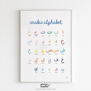 Colorful Arabic Alphabet Poster Digital Print, Islamic Wall Art Kids Learning Printable, Muslim Calligraphy Quotes, Homeschool Decor Nursery