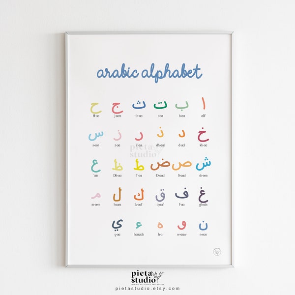 Colorful Arabic Alphabet Poster Digital Print, Islamic Wall Art Kids Learning Printable, Muslim Calligraphy Quotes, Homeschool Decor Nursery