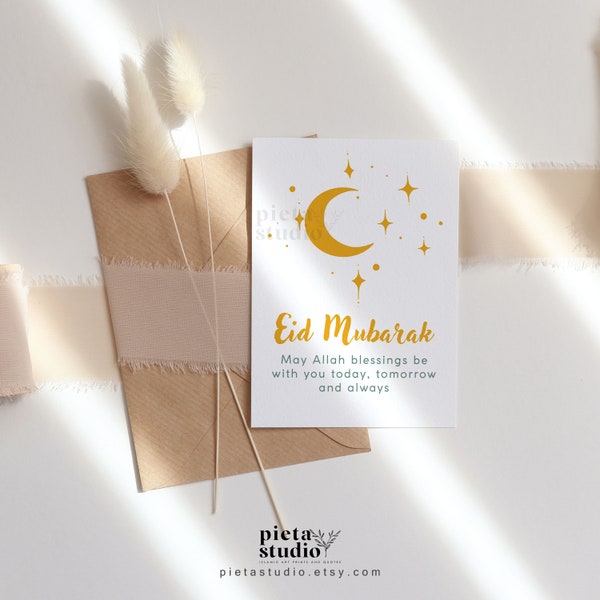 Carte de l'Aïd Mubarak en téléchargement numérique, joyeux Aïd lune imprimable, modèle de carte de voeux islamique, cadeaux de l'Aïd pour les enfants, cartes de famille Ramadan