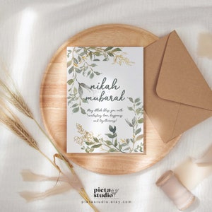 Carte Nikkah Mubarak avec enveloppe, cadeau de mariage islamique pour couple, Nikah Mubarak, cadeau Walima, cadeau de couple musulman, cartes de vœux botaniques