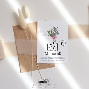 Cartões de Eid Mubarak para impressão, cartões de Eid para irmãs, cartões islâmicos para impressão, cartão de feliz Eid Mubarak, cartão de flor selvagem