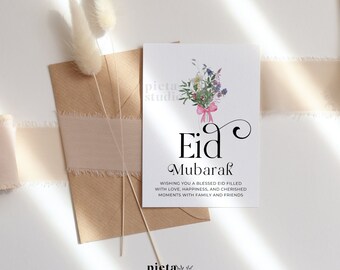 Eid Mubarak Karten zum Ausdrucken, Eid Karten für Schwestern, Islamische Grußkarten zum Ausdrucken, Glückliche Eid Mubarak Karte, Wildblumen Grußkarte