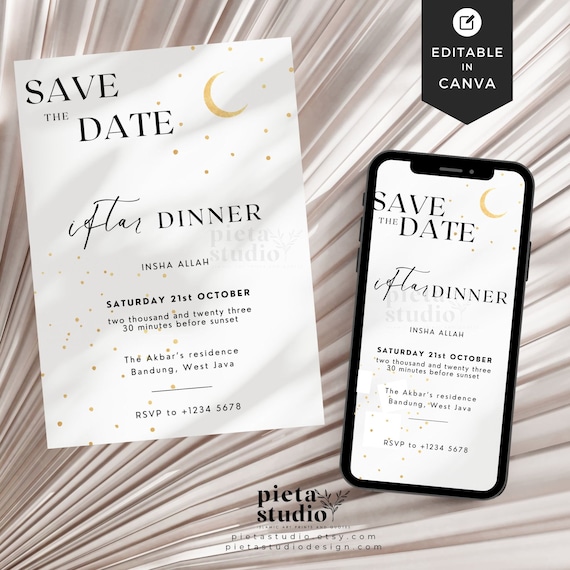 Ramadan Iftar Invitation Template Canva, Iftar Dinner Party Digital Invite, Iftar Party Invite, Simple Minimalist Ramadan Invitation Card