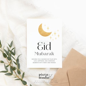 Download digital do cartão Eid Mubarak, cartões Eid para irmãs, cartão Eid para impressão, cartões islâmicos para amigos, feliz Eid Mubarak, Eid Moon