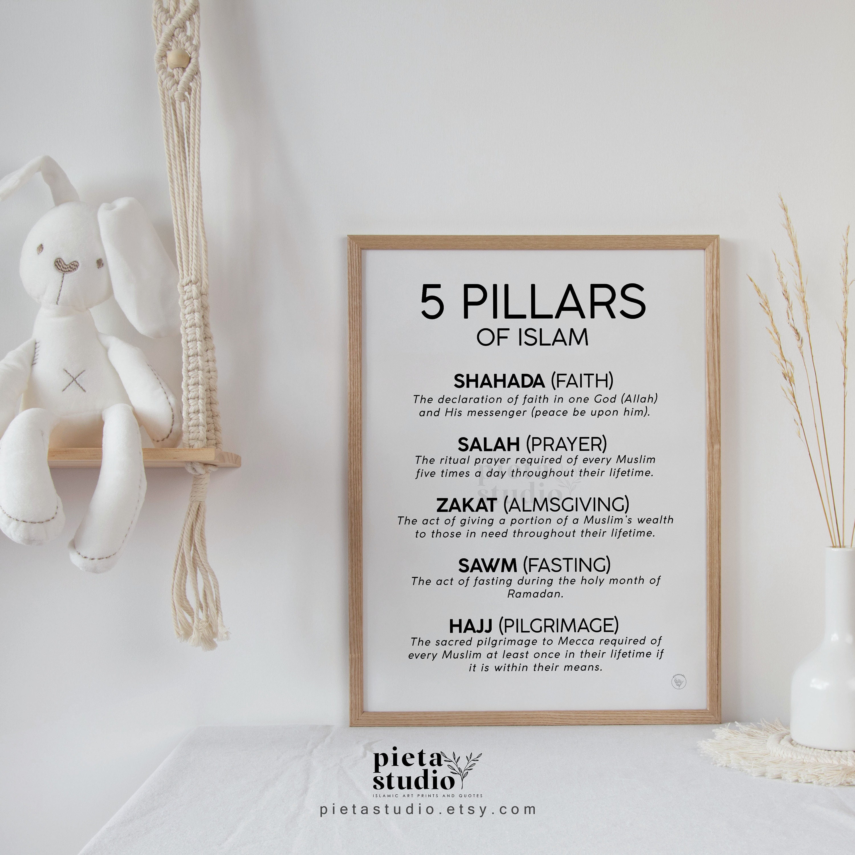 5 Pillars of Islam Wall Art Printable, Islamic Kids Educational Poster ...