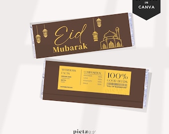 Emballage de chocolat pour l'Aïd, cadeaux de l'Aïd pour femmes, modèle de toile modifiable d'emballage de chocolat, cadeaux pour l'Aïd al Fitr, cadeaux islamiques pour enfants