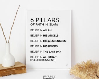 6 Pillars of Faith in Islam Wall Art, Muslim Nursery, Islamic Kids Wall Art, Modern Minimalist Poster, Kids Room Decor Printable, Education