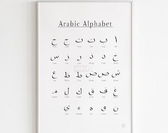 Arabic Alphabet Poster Digital Print, Islamic Wall Art Kids Learning Printable, Muslim Calligraphy Quotes Wall Art, Homeschool Decor Nursery