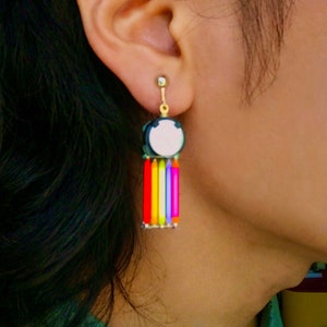 Mini Neon Earring _ single _ RGB stripe pattern RYGBP rainbow pattern RYGBP rainbow5