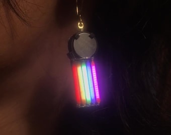 Mini Neon Earring _ single! _ RGB stripe pattern + RYGBP rainbow pattern