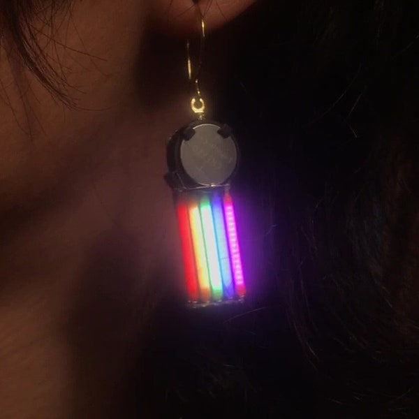 Prototype _ A Mini Neon Earring _ RGB stripe pattern + RYGBP rainbow pattern