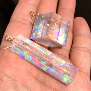 Niji cube earring _ single _ size 2cm x 2cm x 2cm _ weight 10g _ pattern dichroic , prism , dichroic prism zdjęcie 10