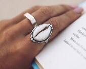 Triple Dotted Cowrie Ring, Cowrie Shell Ring, Beach Shell Ring, 925 Sterling Silver Ring, Handmade Ring, Shell Ring