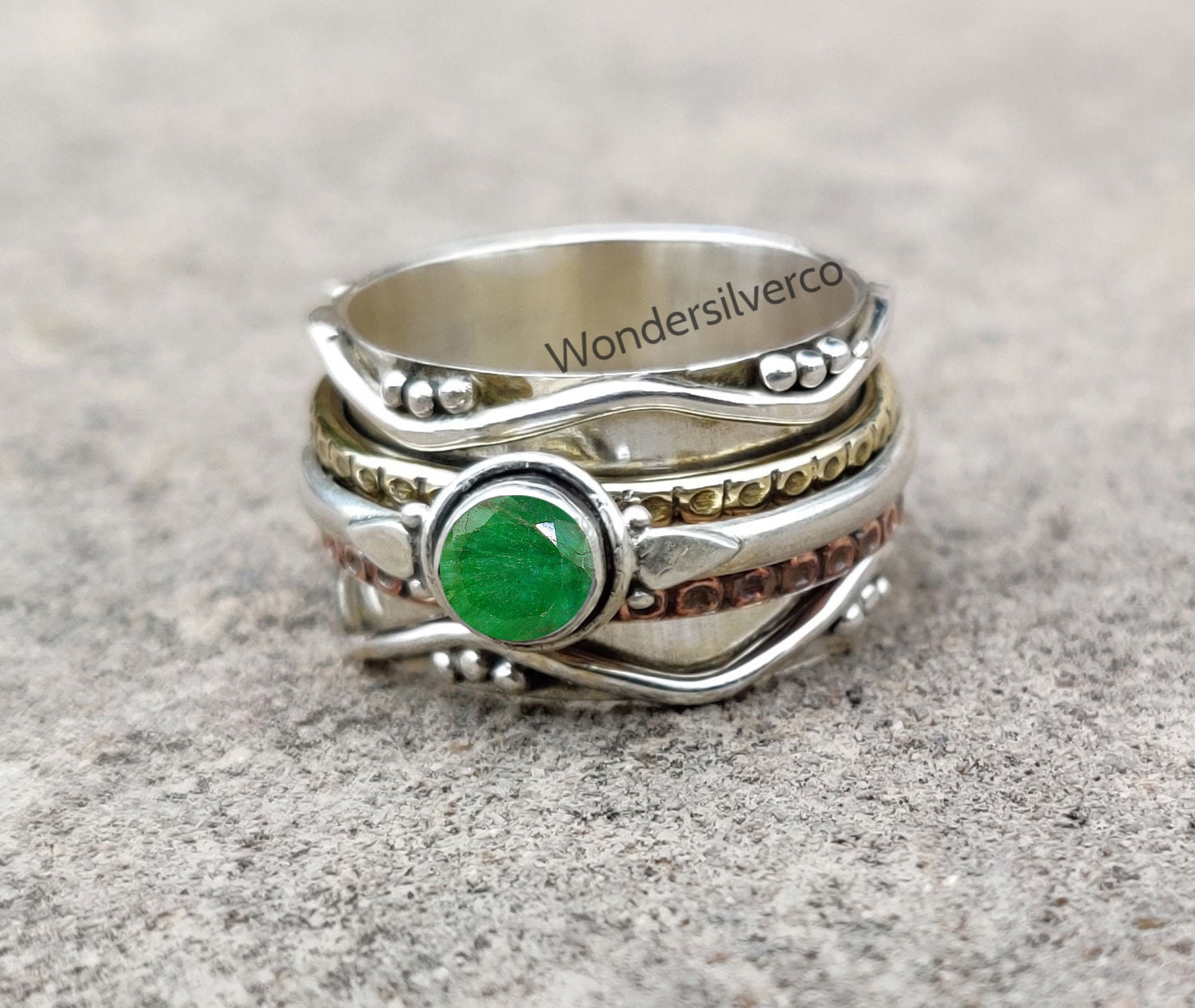 Emerald Silver Spinner Ring for Women Spin Ring Etsy
