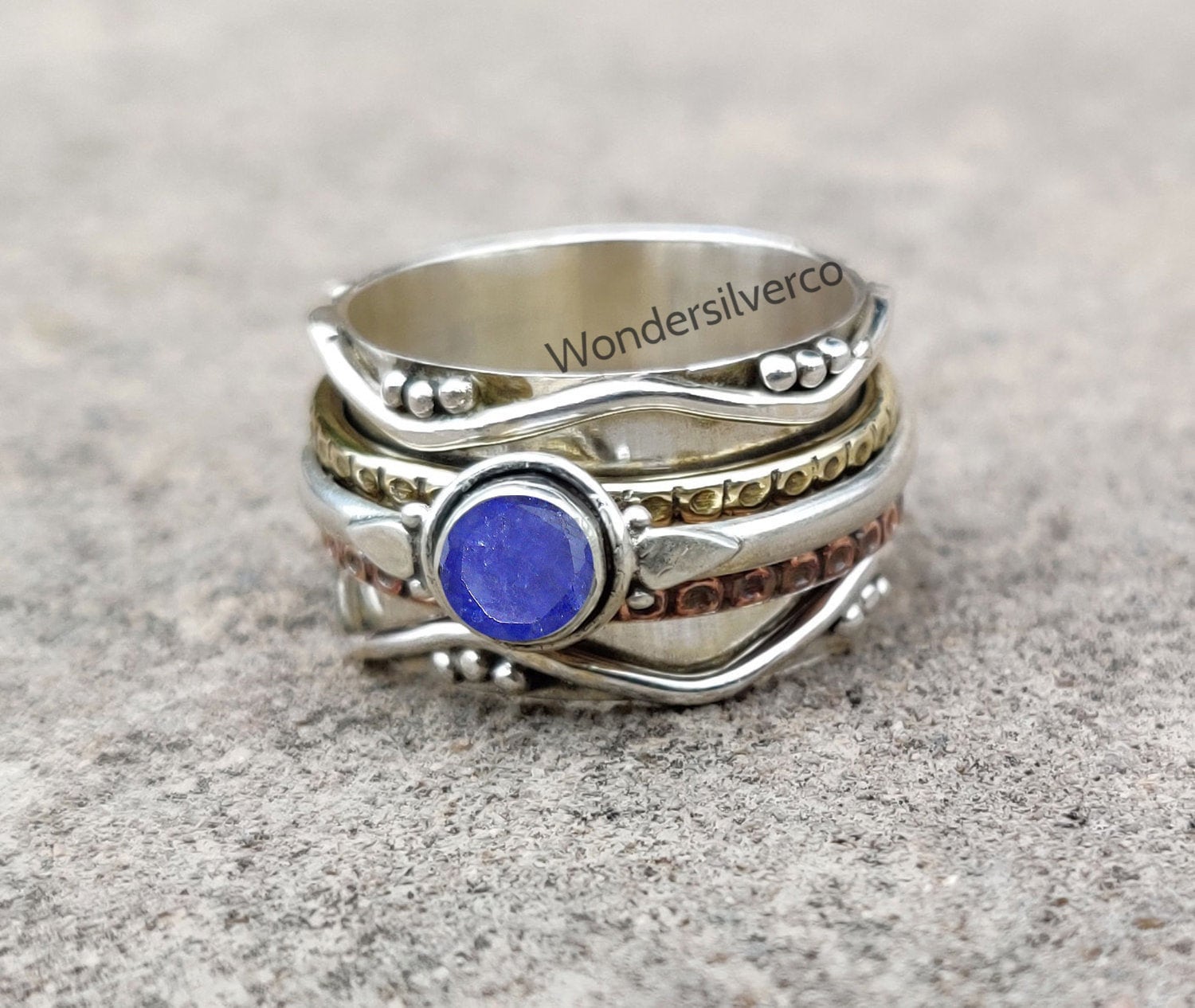 Blue Sapphire Stone Silver Spinner Ring for Women Spin Ring Etsy