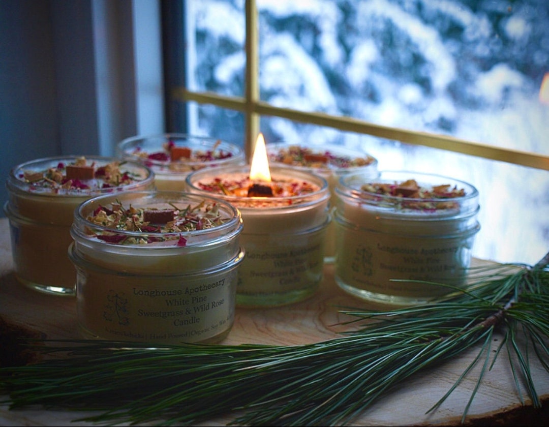 Candle White Pine Sweetgrass and Rose Etsy