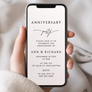 Elegant Anniversary Party Electronic Invitation Template, Anniversary Party Evite, Text Invite, SO17MO