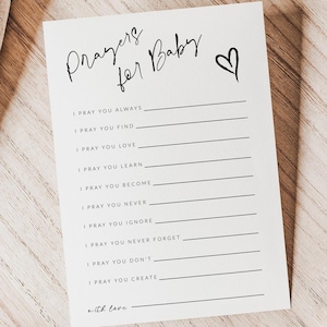 Modèle de carte de prières pour bébé, baby shower minimaliste, conseils aux nouveaux parents, carte de voeux pour un bébé, #1112-BABY