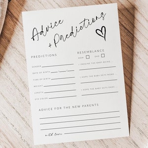 Modèle de carte prédictions et conseils pour bébé, jeu de baby shower moderne, conseils pour maman, conseils aux nouveaux parents, #1112-BÉBÉ