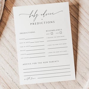 Modèle de carte de prédictions et conseils élégants pour bébé, jeu de baby shower, conseils pour maman, conseils aux nouveaux parents, #1111-BÉBÉ