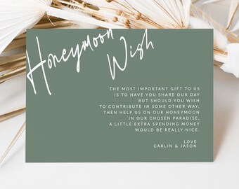 Modern Wedding Honeymoon Wish Card Template, Sage Wedding Gift Card Insert, Honeymoon Fund Info Card, In Lieu of Gifts Card, #171-WW