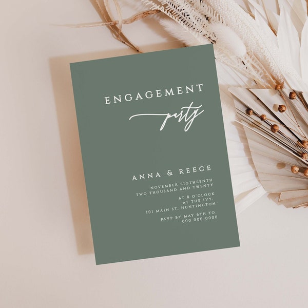 Elegant Sage Engagement Party Invitation Template, Formal Engagement Invitation, Modern Engagement Invite, , #146-E