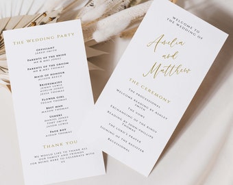 Wedding Ceremony Program Template, Calligraphy Gold Wedding Program, Elegant Order of Service, Wedding Order of the Day, #011-WPL