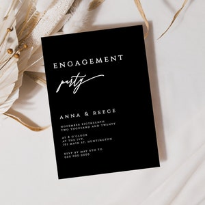 Elegant Black Engagement Party Invitation Template, Printable Engagement Invitation Card, , 100% Editable Text, #038-E