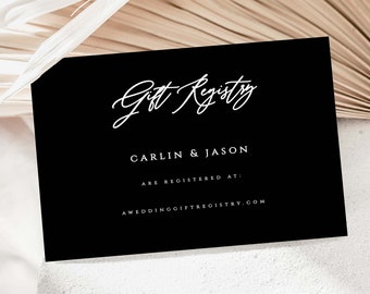 Black Wedding Gift Registry Card Template, Calligraphy Gift Registry Card, Registry Printable, Invitation Enclosure Card,  #161-GEC