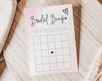 Pink Watercolour Bridal Bingo Game, DIY Printable Bingo, Bridal Shower Game, , #1201-GAME