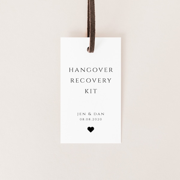 Minimalist Hangover Recovery Kit Tag Template, Wedding Favor Tags, The Morning After Guest Favor Labels, #600-TAG