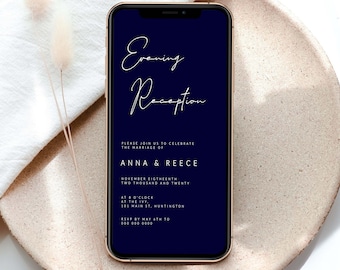 Navy Electronic Evening Reception Invitation Template, E-invite, Text Invite, Wedding Reception, , #152-ER