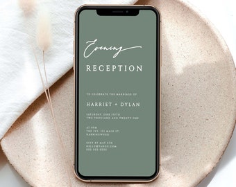 Chic Sage Electronic Evening Reception Invitation Template, Text Invite, Digital Wedding Reception E-invite, Instant Download, #121-ER