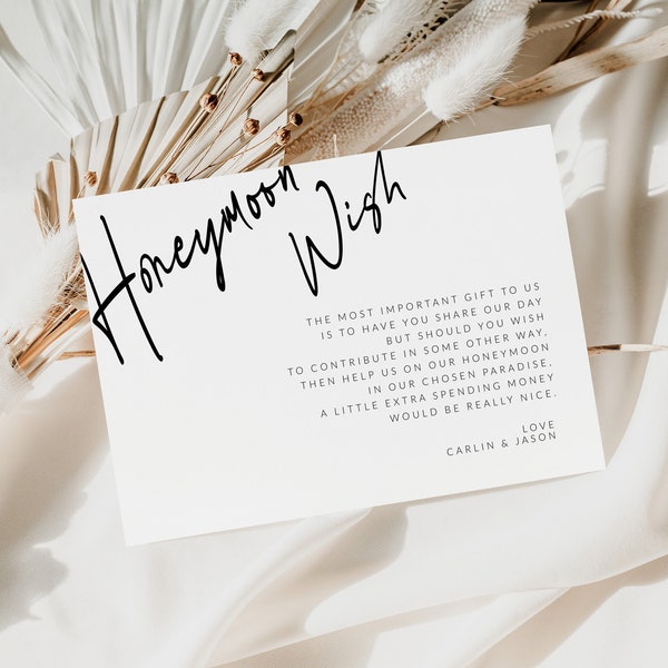 Modern Wedding Honeymoon Wish Card Template, Wedding Gift Card, Printable Honeymoon Fund Card, In Lieu of Gifts,  #168-WW