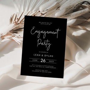 Black Minimalist Engagement Party Invitation Template, Printable Engagement Invitation Card, , 100% Editable Text, #109-E