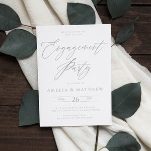 Soft Grey Calligraphy Engagement Party Invitation Template, Printable Engagement Invitation Card, , #073-E