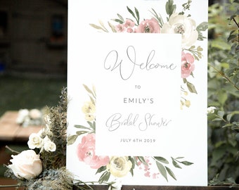 Pale Floral Welcome Sign Template, Wedding Welcome Sign, Bridal Shower Welcome Sign, Bridal Shower Guest Welcome Sign, #042-BWEL